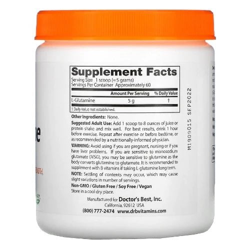 Doctor's Best Pure L - Glutamine Powder, 10.6 oz (300 g) - 1st Stop Marshall's Health Shop, Gift Shop! - Heath and Natural Therapy New Brighton Christchurch - Naturopath