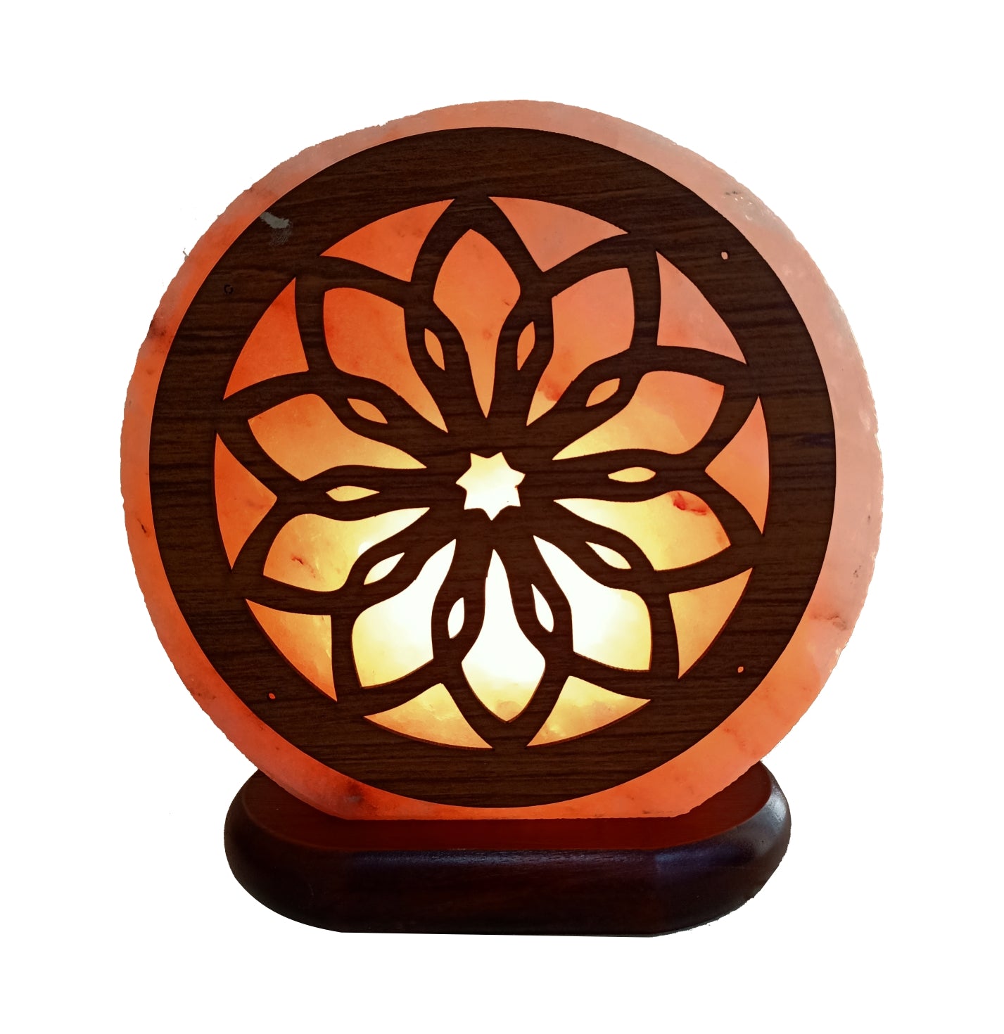 Himalayan Salt Lamp Flower Design Authentic Himalayan Salt Lamp. Each item comes with an electric cable and a bulb. Lamp Diameter 20cm Base Diameter 17cm SKU: 985F
