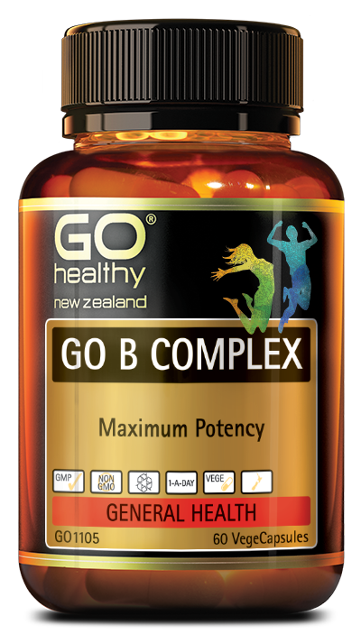 GO B COMPLEX contains a full spectrum of B Vitamins to help support the health of the nervous system, promoting good mood, mental clarity and providing the body with energy.