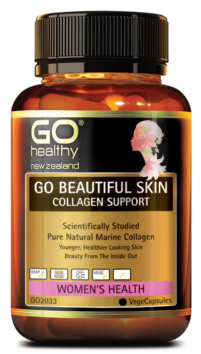 GO BEAUTIFUL SKIN COLLAGEN SUPPORT contains scientifically studied Collactive® natural Marine Collagen to help support beauty from the inside out. As we age our skin can be depleted of Collagen which can lead to wrinkles and loss of skin tone. Supplementing with Collagen can help restore and protect, creating beautiful younger looking skin.
