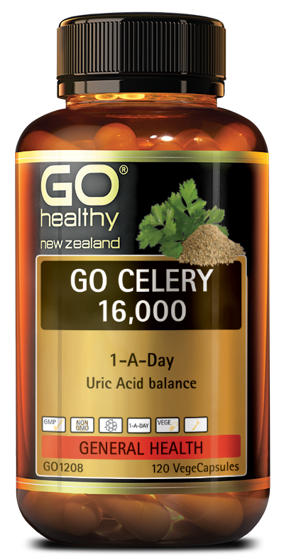 GO CELERY 16,000 provides a superior strength Celery, in a convenient 1-A-Day dose. Celery helps support healthy uric acid levels in the body, healthy kidney function and fluid management.