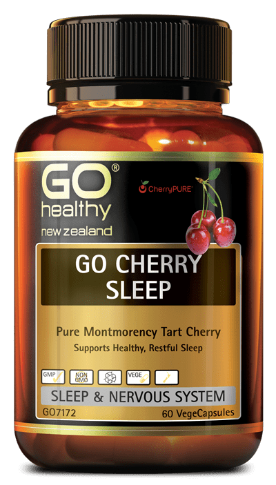 GO CHERRY SLEEP is designed for those who have trouble getting to sleep and/or staying asleep. Each easy to swallow VegeCapsule contains concentrated Montmorency Tart Cherry skin. Tart Cherry supports a deep restful sleep, allowing you to wake feeling refreshed and ready to go.