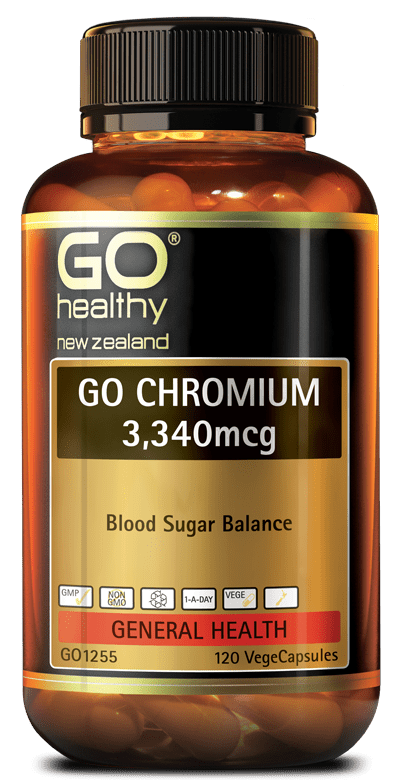 GO CHROMIUM 3,340mcg supports balanced blood sugar levels. When blood sugar levels are out of balance a person will crave sugar. Chromium is an essential trace element which is required for normal insulin function.