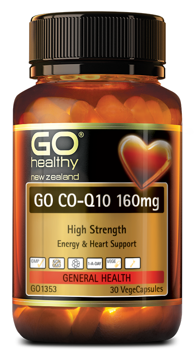 GO CO-Q10 160mg is a high potency, one a day dose. Co-Enzyme Q10 is a natural substance essential for cellular energy production known as ATP (Adenosine Triphosphate). Co-Enzyme Q10 is found in every living cell in the body and supports the health of the heart, energy levels and is a known powerful antioxidant.