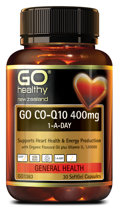 GO CO-Q10 400mg supports heart health and promotes energy, in a maximum strength, easy to swallow 1-A-Day SoftGel Capsule. Co-Q10 delivers superior antioxidant protection, and is considered an essential nutrient for those taking cholesterol lowering (statin) medication. New Zealand organic Flaxseed Oil further enhances the absorption of Co-Q10, while supplying the additional health benefits of essential fatty acids.