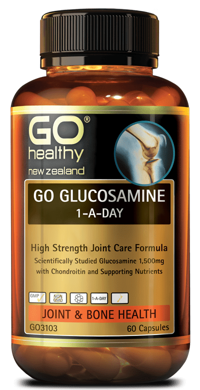GO GLUCOSAMINE 1-A-DAY is a complete, high strength joint care formula in a convenient 1-A-Day capsule dose. Each capsule contains a full dose of scientifically studied Glucosamine Sulfate 1,500mg plus Chondroitin and potent supporting nutrients. Ginger and Turmeric support comfort of joint movement, while Celery supports healthy, normal uric acid levels. Vitamin D has been added to support bone health.