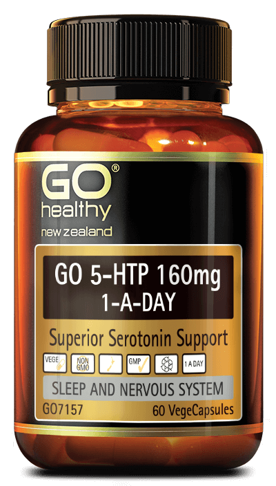 GO 5-HTP 160mg is an important natural ingredient derived from Griffonia simplicifolia seeds. 5-HTP supports the healthy production of serotonin in the brain. Serotonin is produced and stored in the brain and when released creates a feeling of well-being, supporting good mood. Healthy levels of 5-HTP are essential for healthy sleep patterns as well as calming and soothing the nervous system.