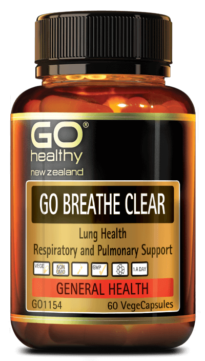 GO BREATHE CLEAR is a comprehensive formulation that provides natural support for healthy respiratory and pulmonary function. The combined ingredients help to support lung health, clear airways and healthy breathing.