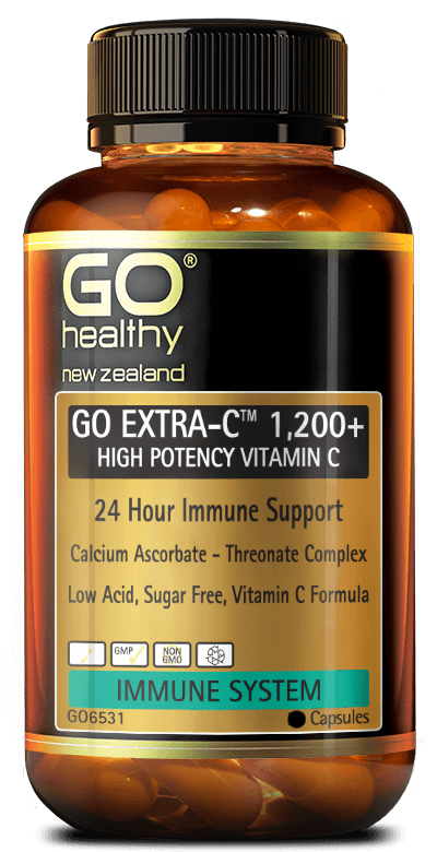 GO EXTRA-C 1,200+ is a high potency, superior Vitamin C formula which provides 24 Hour immune support. Calcium Ascorbate -Threonate Complex is a low acid form of Vitamin C with high bioavailability. Vitamin C is essential for boosting the health of the immune system and reducing the severity and duration of winter ills and chills.