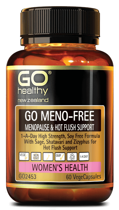GO MENO-FREE contains a comprehensive blend of ingredients that effectively support menopause and temperature balance in a convenient 1-A-Day dose. This complete combination supports balanced moods, temperature, restlessness, irritability and disturbed sleep patterns. Sage, Shatavari and Zizyphus are included to specifically support temperature balance. Suitable to take with depression medication. This is a Soy Free formulation.