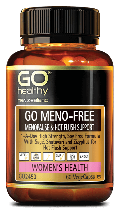 GO MENO-FREE contains a comprehensive blend of ingredients that effectively support menopause and temperature balance in a convenient 1-A-Day dose.  This complete combination supports balanced moods, temperature, restlessness, irritability and disturbed sleep patterns. Sage, Shatavari and Zizyphus are included to specifically support temperature balance. Suitable to take with depression medication. This is a Soy Free formulation.