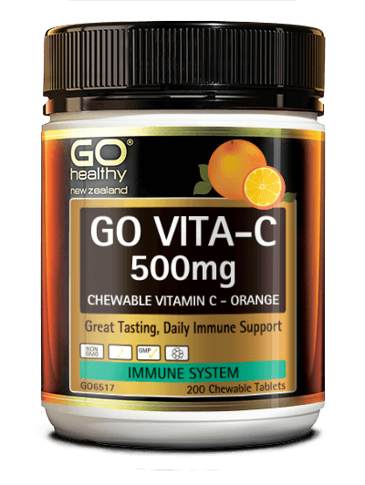 GO VITA-C 500mg is a great tasting chewable Vitamin C formula. This orange flavoured tablet is a low acid Vitamin C formula which gives it the added benefit of being tooth friendly and gentle on the digestive system. Vitamin C is essential for boosting the health of the immune system and reducing the severity and duration of winter ills and chills. In addition Vitamin C is a powerful antioxidant, and is considered an essential daily requirement for good health.