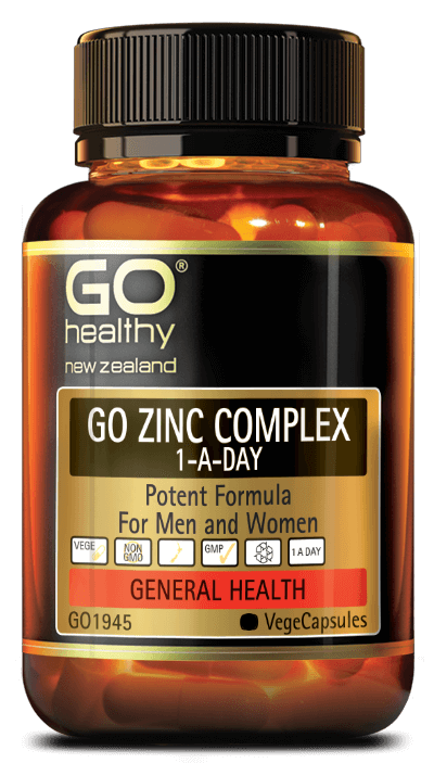 GO ZINC COMPLEX is a complete all in one Zinc supplement containing three forms of Zinc to maximise the absorption and bioavailability. Key nutrients have been included to further enhance Zinc absorption. Adequate Zinc levels are essential to good health. Zinc is a trace element that plays a major role in supporting the health of the immune and reproductive systems while also maintaining healthy hair, skin and nails.