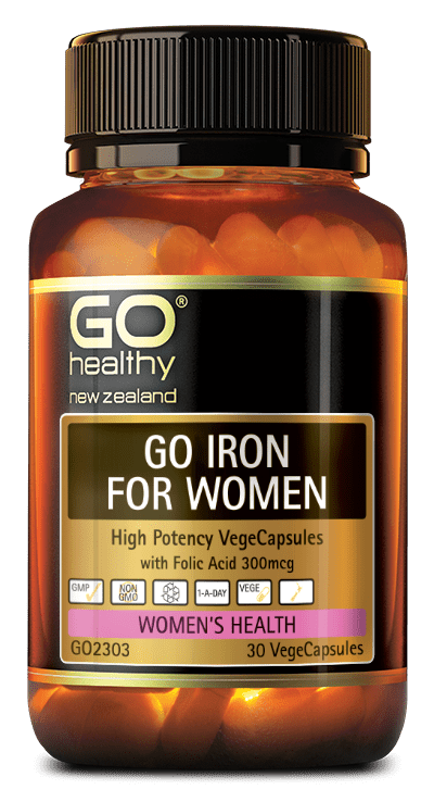 GO IRON FOR WOMEN has been designed for women as Iron deficiency is most common in women. The need for Iron increases in times such as during menstruation and when Iron is lacking in the diet, particularly in vegetarians. The supporting nutrients aid with the uptake and absorption of Iron. GO Iron for Women is presented in an easy one a day VegeCap dose.