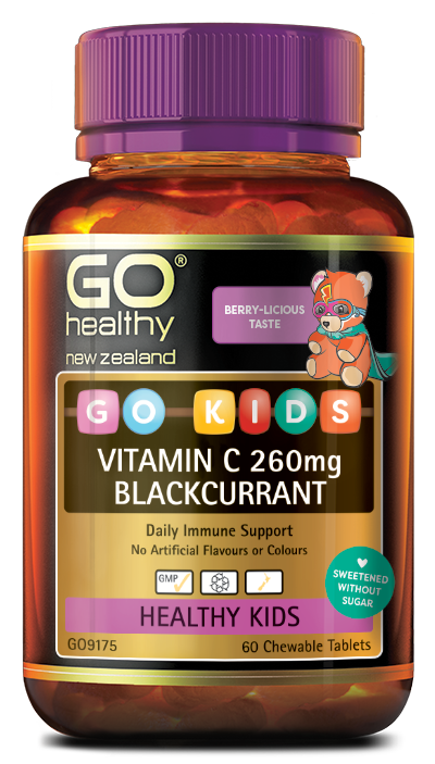GO Kids Vitamin C 260mg Blackcurrant 60 Chewable Tablets - 1st Stop Marshall's Health Shop, Gift Shop! - Heath and Natural Therapy New Brighton Christchurch - Naturopath