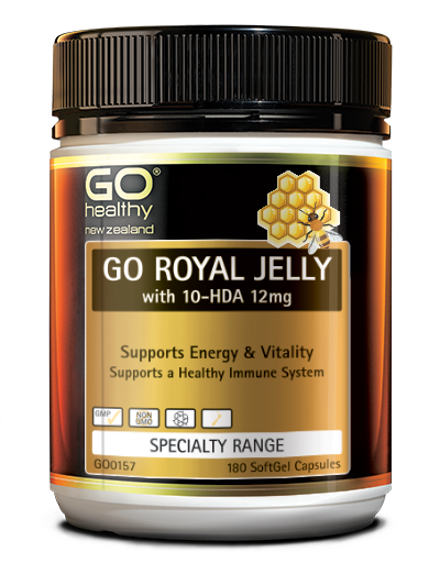 GO ROYAL JELLY with 10-HDA 12mg provides an excellent source of nutrients, including B Vitamins, minerals, complete proteins, lipids and carbohydrates. Queen Bees live exclusively on Royal Jelly and it accounts for their incredible size and longevity. Royal Jelly has a reputation for supporting energy, stamina, a healthy immune system and vitality.