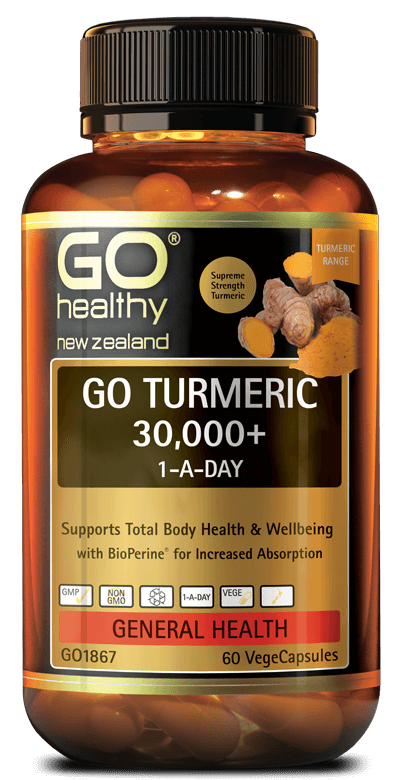 GO TURMERIC 30,000+ 1-A-DAY provides a supreme strength of Turmeric extract with addition of BioPerine® (Black Pepper) for increased absorption. Turmeric has been traditionally used in herbal medicine for general health, wellbeing, and superior antioxidant protection. Providing support for joint health, cardiovascular function and digestive system. GO Turmeric 30,000+ 1-A-Day offers all round support, supplied in an easy to take 1-A-Day dose.