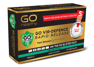 GO VIR-DEFENCE RAPID RELEASE is designed to deliver rapid immune defence support when you need it. Each fast release Plantcaps™ capsule contains high strength Olive leaf, providing 120mg of active oleuropein per capsule, along with other essential immune supporting ingredients including Echinacea, Zinc and Vitamin C. This year round immune formula supports healthy immune system function and the body’s natural immune defences for sinuses, throat and airways.