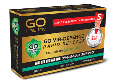GO VIR-DEFENCE RAPID RELEASE is designed to deliver rapid immune defence support when you need it. Each fast release Plantcaps™ capsule contains high strength Olive leaf, providing 120mg of active oleuropein per capsule, along with other essential immune supporting ingredients including Echinacea, Zinc and Vitamin C. This year round immune formula supports healthy immune system function and the body’s natural immune defences for sinuses, throat and airways. 
