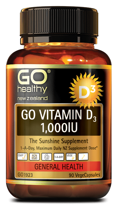 GO VITAMIN D3 1000IU is often referred to as the sunshine supplement as our body’s naturally produces Vitamin D when exposed to sunshine. But due to the winter season, weather conditions, sunscreen and our indoor lifestyle, the body’s ability to produce optimal Vitamin D levels may result in a deficiency in this important nutrient. Vitamin D is essential for bone health, immune protection and positive mood.