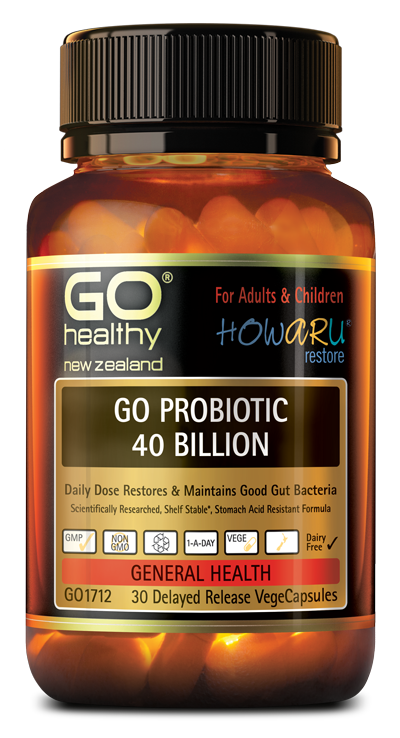 GO PROBIOTIC 40 BILLION is designed to maintain and restore good gut bacteria. Antibiotic medication, the contraceptive pill, alcohol, and stress can create an imbalance of good and bad microflora in the intestinal tract which can lead to ill health. Having high levels of good bacteria in the gut is essential for maintaining a healthy immune system and all-round good health. 