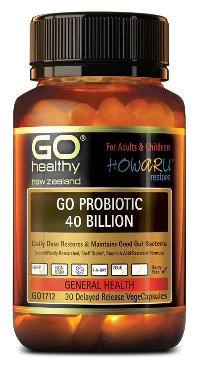 GO PROBIOTIC 40 BILLION is designed to maintain and restore good gut bacteria. Antibiotic medication, the contraceptive pill, alcohol, and stress can create an imbalance of good and bad microflora in the intestinal tract which can lead to ill health. Having high levels of good bacteria in the gut is essential for maintaining a healthy immune system and all-round good health.