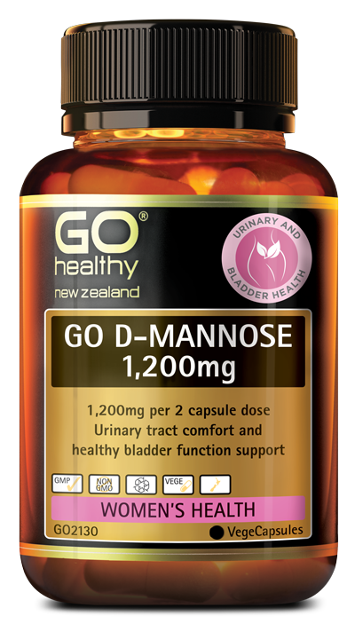 GO D-MANNOSE 1,200mg contains high strength D-Mannose to support healthy urinary tract and bladder function. D-Mannose is a natural plant sugar, that deters bacteria from adhering to the bladder and urinary tract wall, supporting normal urinary tract function and the health of the bladder lining. GO D-Mannose 1,200mg is supplied in the convenience of VegeCapsules, making it easy to take, with no unpleasant taste.