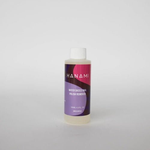 Hanami water based nail polish remover is acetone and ethyl acetate free. A gentle, moisturising formula enriched with Vitamin E and Aloe Vera, without the toxic odour that nail polish removers usually have.