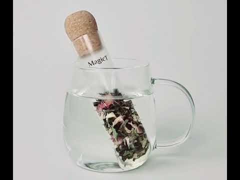MagicT - Glass Infuser Tube MagicT Infuser Tube is an easy and sustainable way to make herbal infusions fast, easy and yet professionally.  It's made out of borosilicate glass with food-grade and durable cork. Just put your favourite herbal infusion or tea inside it and stir it in hot water.
