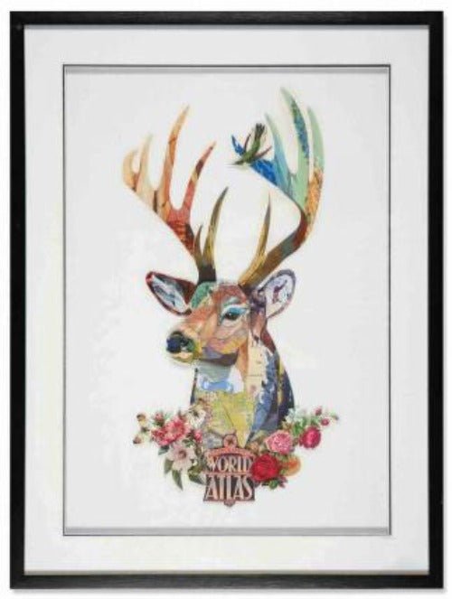 Kaku Reindeer Collage Art with Black Frame - 1st Stop Marshall's Health Shop, Gift Shop! - Heath and Natural Therapy New Brighton Christchurch - Naturopath