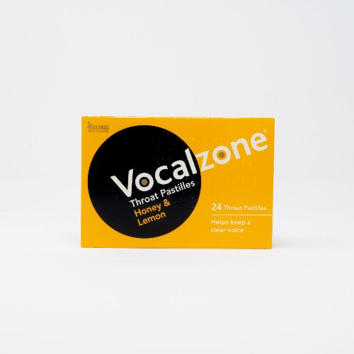 Vocalzone Throat & Voice Pastilles are specifically formulated to soothe the throat and helps keep a clear voice.  HEALTH BENEFITS:  Vocalzone Honey & Lemon  Soothes and clears the throat Relieves throat irritation and dryness Supports recovery from loss of voice Helps keep a clear voice.