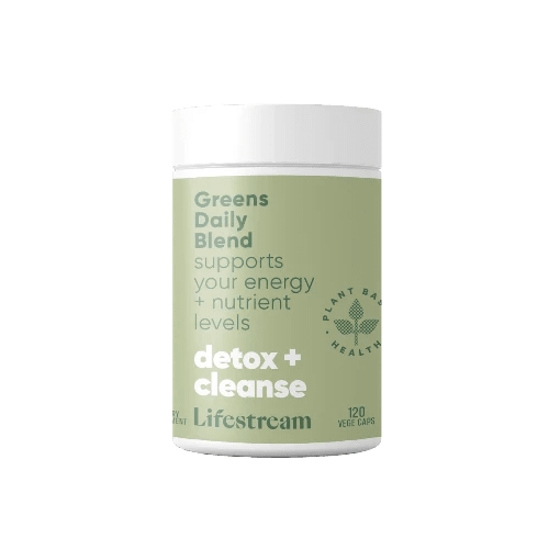 Lifestream Greens Daily Blend 120 VegeCaps Detox support from the goodness of greens. Lifestream Greens Daily Blend (FKA Ultimate Greens) is a unique combination of three nutrient dense superfoods: Spirulina, NZ Barley Grass, and Chlorella. This powerful formula helps you to boost your daily greens intake and provides your body with a natural, highly concentrated source of nutrients including carotenoids, chlorophyll, vitamins, minerals and antioxidants.