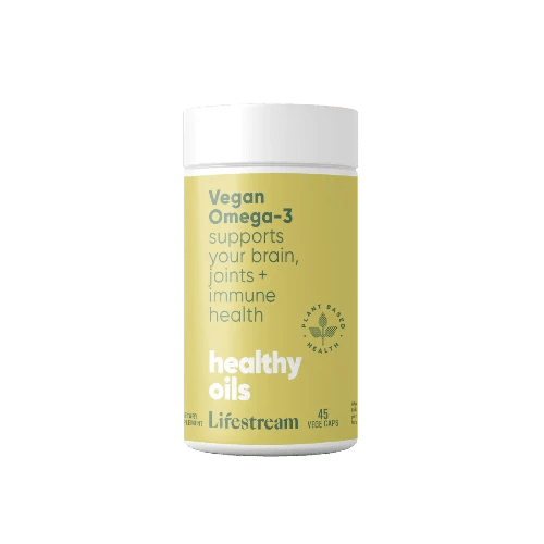 Lifestream Vegan Omega-3 45 VegeCaps A pure plant omega 3 algae oil for healthy joints, mobility and well-being. Are you looking for an easy supplement to help support heart health, healthy cholesterol levels, mental clarity and focus, joint mobility, bone health and density, or even fetal brain development? Omega 3 can do it all.
