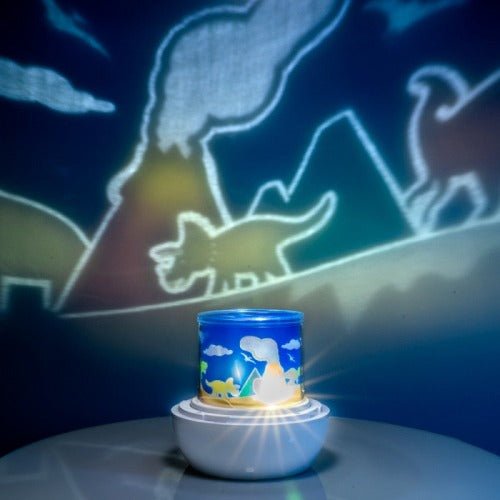 Lil Dreamers Lumi-Go-Round Dino Rotating Projector Light
Glowing rotating projector night light with a dinosaur theme
3 light settings, 3 light colours and 3 brightness modes
Includes 3 different films for a variety of fun projections
USB or battery operated
12.9(L) x 12.9(W) x 12.9(H) cm
Colour box
3 x AA battery – Not included
1st Stop, Marshall's Health Shop, Gift Shop!
SKU: RS-RLP/D
