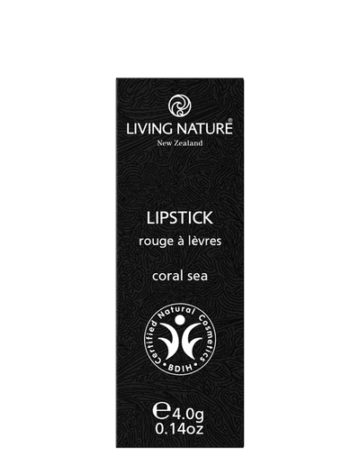 Living Nature’s certified natural Coral Sea lipstick is a warm burnt peach colour which evokes daydreams of a holiday in the tropics. Formulated with the highest quality, all natural ingredients, Coral Sea hydrates and rejuvenates lips while providing long-lasting luscious colour. Presented in sleek black packaging, the nourishing waxes and premium pigments ensure smooth application for a gorgeous natural smile.