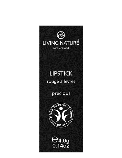 LIVING NATURE LIPSTICK - PRECIOUS Be sleek and sophisticated in Living Nature’s certified natural Precious lipstick, a soft, creamy nude-pink shade which provides a subtle glamour to your makeup. Formulated with the highest quality, all natural ingredients, Precious hydrates and rejuvenates lips while providing long-lasting luscious colour.