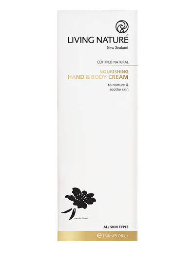 Living Nature’s certified natural Nourishing Hand & Body Cream is an ultra-hydrating formula enriched with active Mānuka Honey and Larch Tree Extract to leave your skin feeling beautifully soft and replenished. Boosts skins moisture levels while assisting to repair dry, chapped skin With antioxidant rich Grapefruit Extract and Vitamin E Certified natural Suitable for all skin types Made in New Zealand