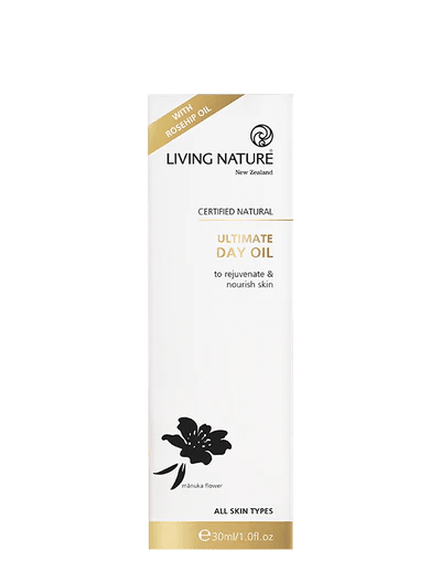 Living Nature's certified natural Ultimate Day Oil is your essential balancing blend, containing the nutrients skin requires to achieve and maintain optimum health. Rosehip and Evening Primrose oils contain essential fatty acids to aid skin regeneration and repair damaged tissue, whilst the calming and rejuvenating properties of dried Calendula flowers infused in Jojoba Oil helps to even out skin tone and promote a healthy youthful glow.