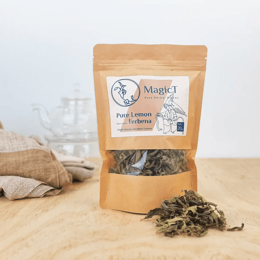MagicT - Pure Herbs - Pure Lemon Verbena 20g Pouch 1st Stop, Marshall's Health Shop! Pure Lemon Verbena Refreshing taste, great for if you need an uplift and brighten your day. Can be served hot or cold, with or without sweetening. It may aid in weight loss by reducing hunger between meals. Its high antioxidant content can help muscle recovery and may relieve arthritic symptoms.