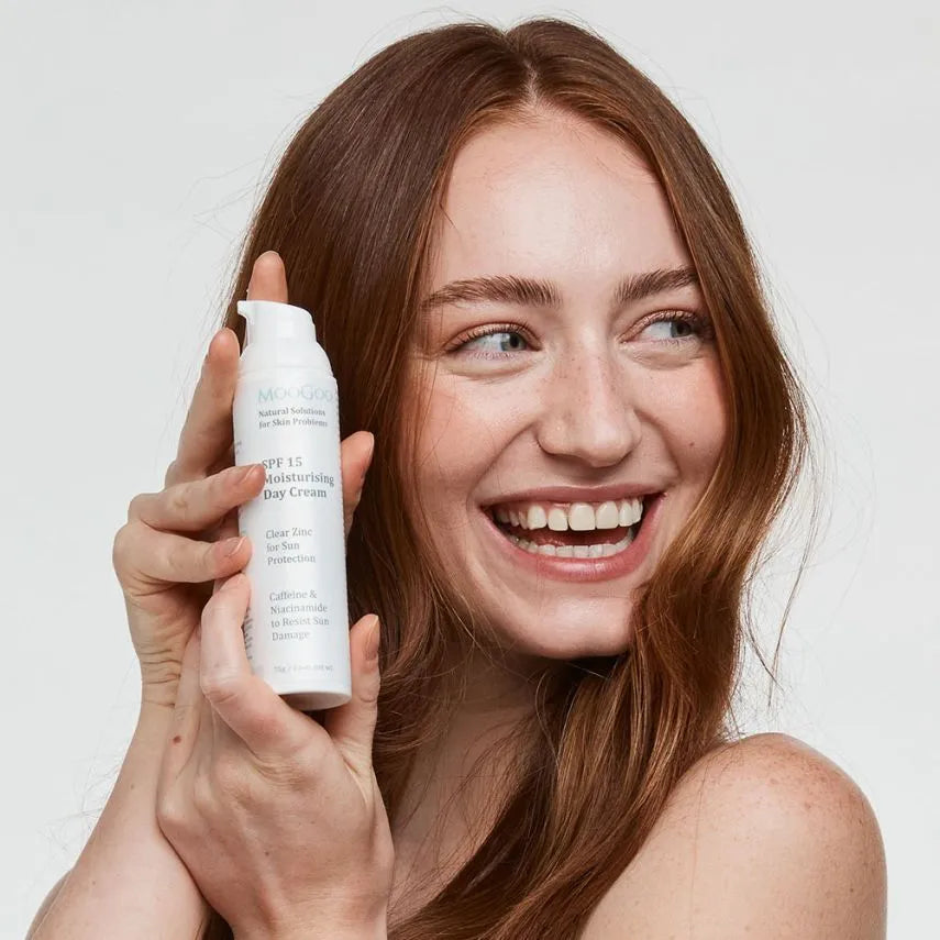 MooGoo Moisturising Day Cream SPF15 75g Is it possible to help your skin remain young looking? We think the best way to keep your skin looking its best is to moisturise daily using creams that are high in antioxidants, maintain a healthy lifestyle without smoking, and to minimize sun exposure. Hydrate and protect your skin with our non-greasy face cream formula. We use clear Zinc and Red Raspberry Seed Oil for natural sun protection and it won’t leave you looking white as a ghost after application.