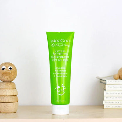 MooGoo Baby Soothing Moisturiser Nut Oil Free 120g We made this cream with delicate baby skin in mind. We know how frustrating it can be for those with children with fussy skin that reacts to just about anything and everything. For those also concerned with nut allergies, we use Evening Primrose Oil to help hydrate and soothe troubled skin, and for peace of mind.