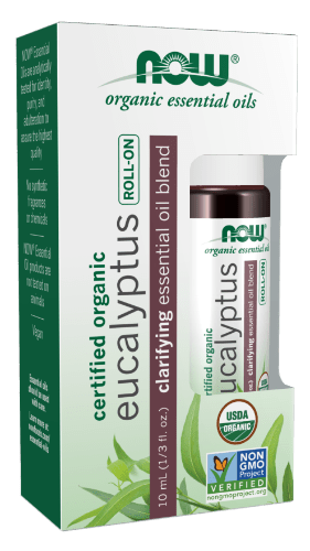 Eucalyptus Essential Oil Blend, Organic 10ml Roll-On NOW® Essential Oils are analytically tested for identity, purity, and adulteration to assure the highest quality. No synthetic fragrances or chemicals. NOW® Essential Oil products are not tested on animals. Certified Organic by QAI. HEALTH BENEFITS: Clarifying & Revitalizing