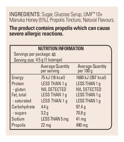 Comvita Manuka Honey Lozenges with Propolis Zesty Lemon 40's