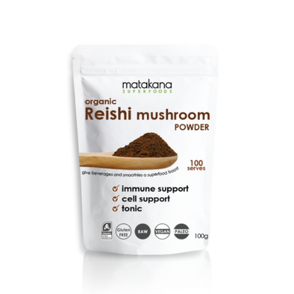 Matakana Organic Reishi Mushroom Powder 100g 1st Stop, Marshall's Health Shop Reishi Mushroom (Ganoderma lucidum) or Lingzhi as it is known in China, is considered to be one of the treasures of Chinese herbal medicine. It has been used for thousands of years as a health tonic and to promote longevity.