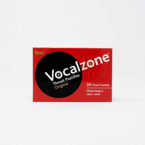 Vocalzone Throat & Voice Pastilles are specifically formulated to soothe the throat and helps keep a clear voice.  HEALTH BENEFITS:  Vocalzone Original  Soothes and clears the throat Relieves throat irritation and dryness Supports recovery from loss of voice Helps keep a clear voice.