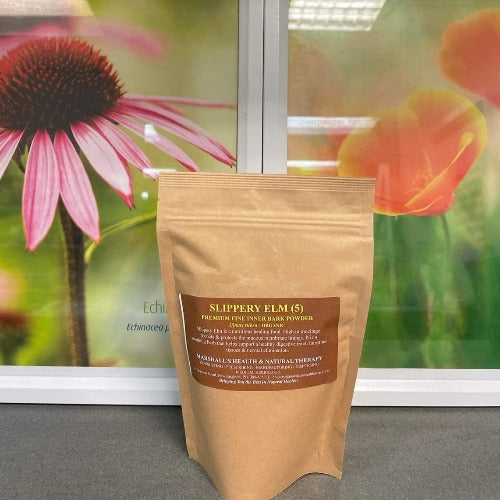 Marshall's Slippery Elm 100gm Premium Fine Inner Bark Powder. Slippery Elm is a nutrient healing food. High in mucilage it coats & protects the mucous membrane linings. It is a soothing herb that helps support a healthy digestive tract, intestinal tissues & normal elimination. HEALTH BENEFITS: Healthy digestive tract Healthy Intestinal Tissue Normal Elimination