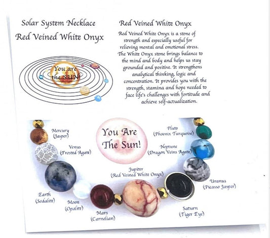 Solar System Necklace Red Veined White Onyx - 1st Stop Marshall's Health Shop, Gift Shop! - Heath and Natural Therapy New Brighton Christchurch - Naturopath