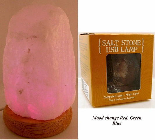 White Salt Lamp Natural Shape USB Mood Change (51) - 1st Stop Marshall's Health Shop, Gift Shop! - Heath and Natural Therapy New Brighton Christchurch - Naturopath