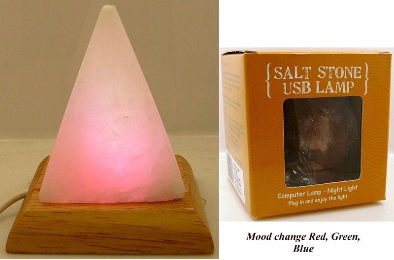 White Salt Lamp Pyramid Shape USB Mood Change (57) - 1st Stop Marshall's Health Shop, Gift Shop! - Heath and Natural Therapy New Brighton Christchurch - Naturopath