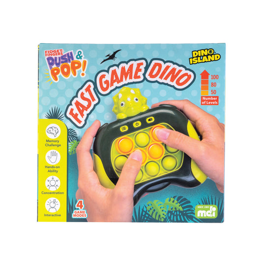 Dino Island Push &amp; Pop Fast Game
Challenge your reflexes with this thrilling push and pop sensory game
Handheld Dino Island themed console with super satisfying buttons to pop and push
Four exciting game modes with over 100 levels to complete
13(L) x 5.80(W) x 14(H) cm
Colour box
3 x AAA batteries (not included)

1st Stop, Marshall's Health Shop, Gift Shop!

SKU: RS-PPF/DI
